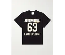 Lamborghini T-shirt in jersey di cotone con stampa e logo ricamato
