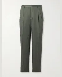 Brioni Pantaloni a gamba larga in misto cashmere e seta con pinces Verde