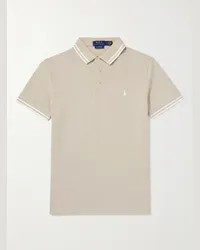 Ralph Lauren Polo in cotone piqué con righe e logo ricamato Neutri