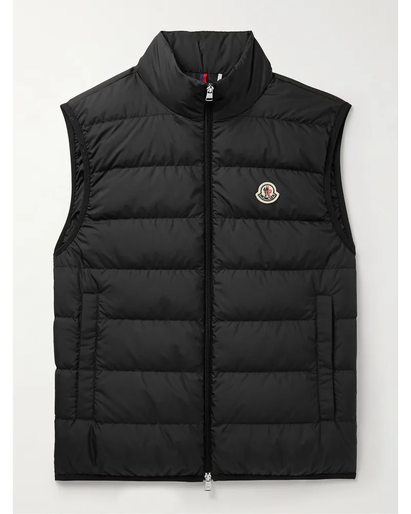 Moncler Piumino smanicato slim-fit in shell trapuntato con logo applicato Contrin Nero