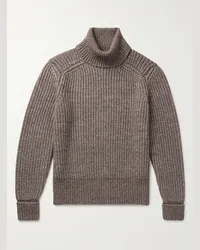 Loro Piana Pullover a collo alto in misto cotone, yak e lana vergine a coste Marrone