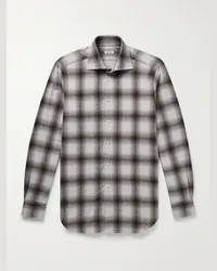 Kiton Camicia in flanella di cotone a quadri Shadow Grigio