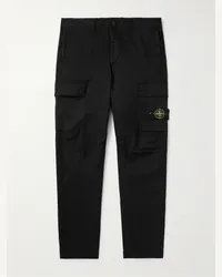 Stone Island Pantaloni cargo a gamba dritta in twill di misto cotone Supima® con logo applicato Nero