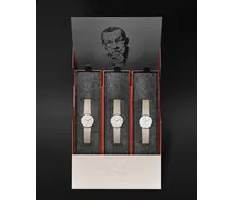 Set di orologi automatici 38 mm in acciaio inossidabile con cinturini in pelle testurizzata Max Bill Edition Set 60, N. rif. 27/4109.00
