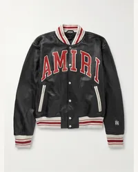 Amiri Bomber in pelle con logo applicato Nero