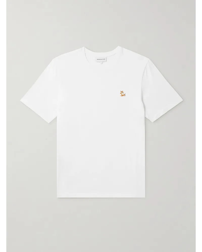 Kitsuné T-shirt in jersey di cotone con logo applicato Bianco