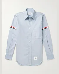 Thom Browne Camicia in cotone Oxford con finiture in gros-grain e collo button-down Blu