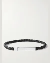 Bottega Veneta Bracciale in argento sterling e pelle intrecciata Nero