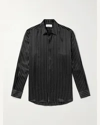 Saint Laurent Camicia gessata in raso di seta Nero