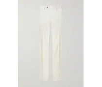 Pantaloni slim-fit a gamba dritta in popeline di misto cotone con pieghe