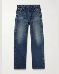 Saint Laurent Jeans a gamba larga effetto consumato Blu