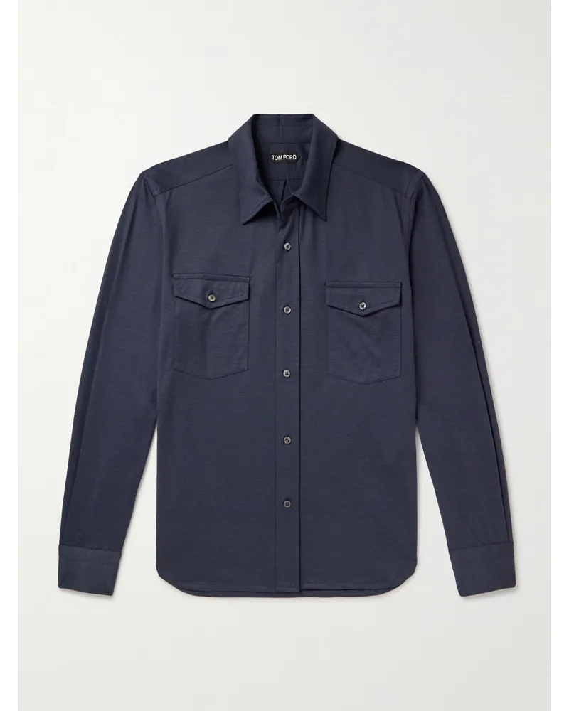 Tom Ford Camicia in misto seta e cotone Blu