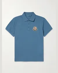 Moncler Polo in cotone piqué con logo applicato Blu