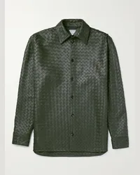 Bottega Veneta Camicia in pelle con motivo Intrecciato Verde