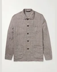 Sid Mashburn Overshirt in lino a spina di pesce Marrone