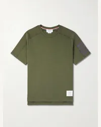 Thom Browne T-shirt in jersey di cotone con righe Verde