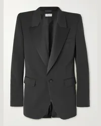 Saint Laurent Giacca da smoking slim-fit in lana grain de poudre con finiture in raso Nero