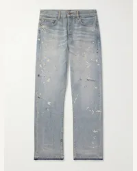 Amiri Jeans a gamba dritta sfrangiati con schizzi di vernice Blu