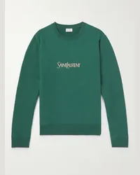 Saint Laurent Felpa in jersey di cotone con logo stampato Verde