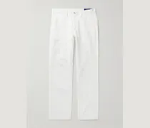 Pantaloni slim-fit a gamba dritta in misto lino e cotone