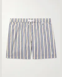 Loro Piana Shorts da mare medi a gamba dritta a righe con logo Bay Vintage Blu