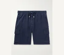 Shorts cargo a gamba dritta in lino con coulisse