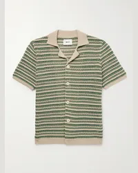 NN 07 Camicia in cotone biologico crochet a righe con colletto aperto Henry 6636 Verde