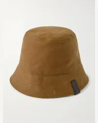 Loewe Cappello da pescatore reversibile in tela di cotone cerata e misto lana e cotone con finiture in pelle Marrone