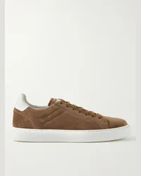 Brunello Cucinelli Sneakers in camoscio con finiture in pelle Urano Marrone