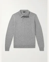 Ermenegildo Zegna Pullover in cashmere con finiture in nubuck e mezza zip Oasi Grigio