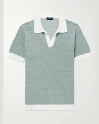 Thom Sweeney Polo in misto cotone e lino occhio di pernice Verde