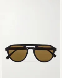 Fendi Occhiali da sole in acetato e metallo argentato stile aviator Diagonal Marrone