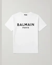 Balmain T-shirt in jersey di cotone con logo Bianco