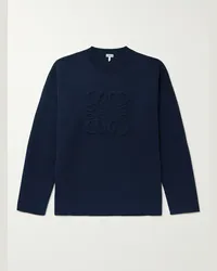 Loewe Pullover in misto lana con logo impresso Blu