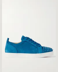 Christian Louboutin Louis Junior Spikes Cap-Toe Suede Sneakers Blu