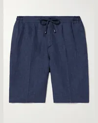 De Petrillo Shorts a gamba affusolata in lino con coulisse Blu