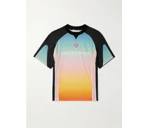 T-shirt slim-fit in mesh dégradé color-block con logo e applicazione