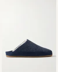 MULO Slipper in lana con interno in shearling e finiture in camoscio Blu