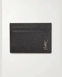 Saint Laurent Portacarte in pelle pieno fiore con logo applicato Tiny Cassandre Nero