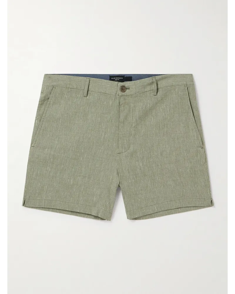 Club Monaco Shorts a gamba dritta gessati in misto lino Jax Verde