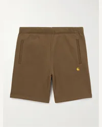 Carhartt WIP Shorts a gamba dritta in jersey di misto cotone con logo ricamato Chase Marrone