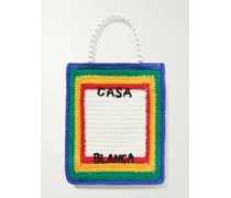 Tote bag mini in maglia crochet ricamata a righe con decorazioni