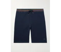 Shorts in jersey di cotone a righe con logo applicato