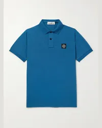 Stone Island Polo in misto cotone piqué con logo applicato Blu