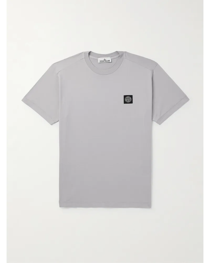 Stone Island T-shirt in jersey di cotone tinta in capo con logo applicato Grigio