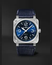 Bell & Ross Orologio automatico 41 mm in acciaio inossidabile con cinturino in pelle BR 03, N. rif. BR03A-BLU-ST/SCA Blu