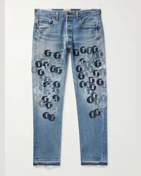 GALLERY DEPT. Jeans a gamba dritta effetto invecchiato con logo applicato Super G Blu