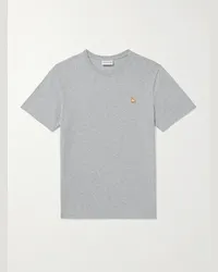 Kitsuné T-shirt in jersey di cotone con logo applicato Grigio