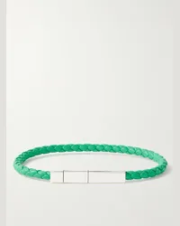 Bottega Veneta Bracciale in argento sterling e pelle intrecciata Verde