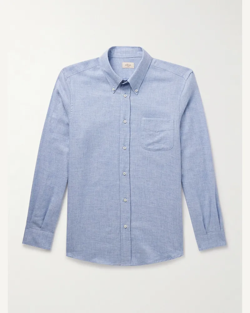 Altea Camicia collo button-down in flanella di misto cotone e lana Ivy Blu